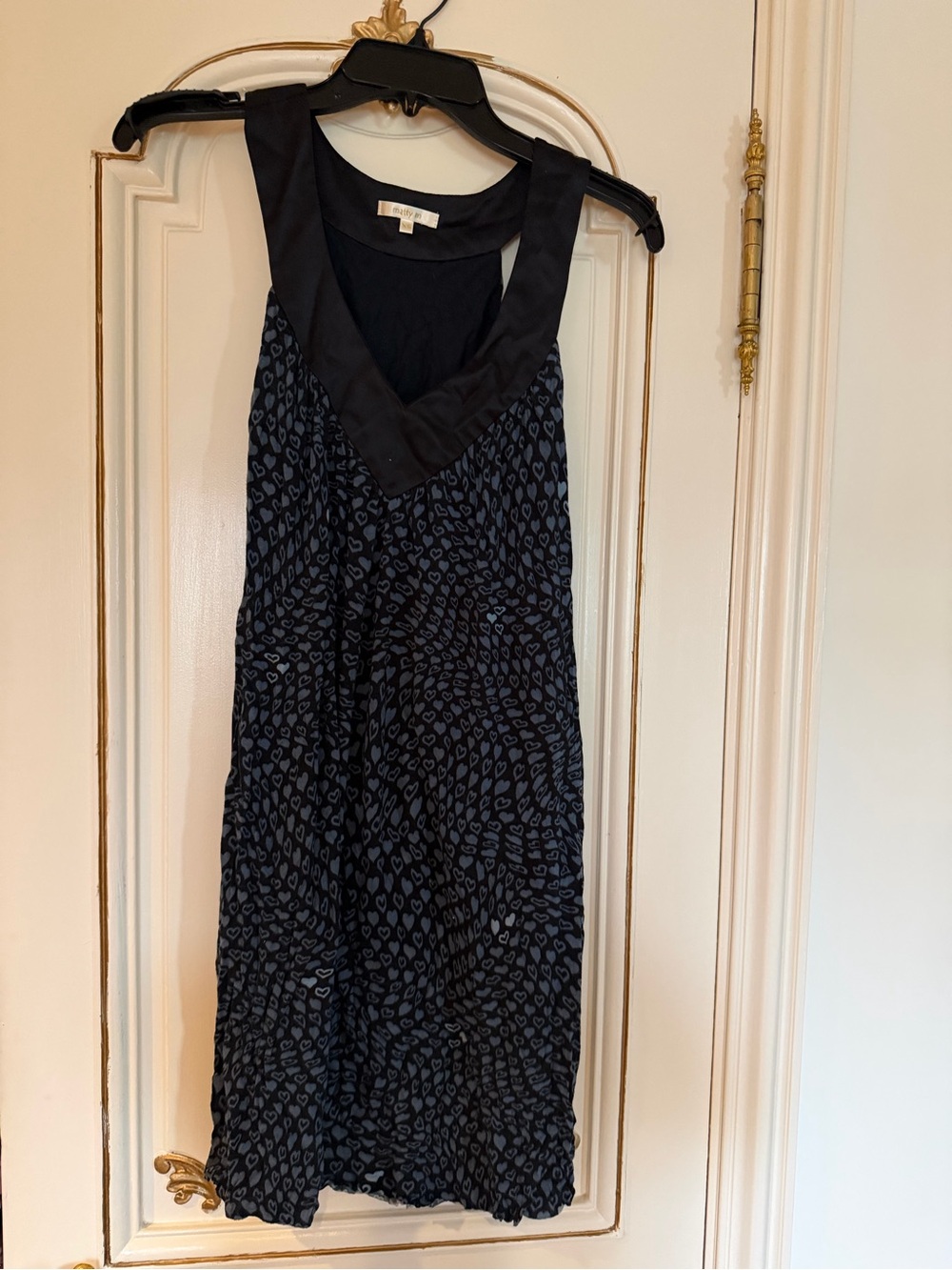 Matty M black dress with small white heart pattern, size XS #geometric #evening